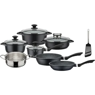 GSW Topf-Set »Gourmet Granit«, Aluminiumguss, (Set, 12 tlg., Kochtopf 20/24, Stieltopf 16, Pfanne 20/24, Bräter, Dampfeinsatz), Induktion, schwarz