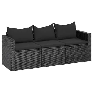 vidaXL 3-Sitzer-Gartensofa mit Kissen Schwarz Poly Rattan