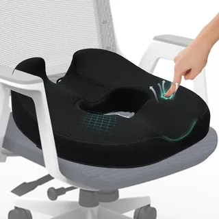 Sitzkissen Orthopädisch Sitzring HämorrhoidenSteißbein Kissen, Donut Sitzring, Orthopädisches Sitzkissen, Memory Foam Steißbeinkissen für Auto, Sofa, Büro & Rollstuhl, A-Schwarz, Groß