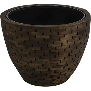 Dehner Premium Blumentopf Milan mit Innentopf, Ø 32 cm, Höhe 30 cm, Holz/Kunststoff, braun