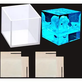 HyzaPhix Quadrat Resin Silikonform Würfel Epoxidharz Formen Kerzen Gießform Quadratische Harzform Kristall Harz Gießen Formen mit Bordürenhalter Cube Silicone Molds für DIY Handwerk Kerzen