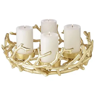 Edzard Adventskranz Porus Gold, Geweih-Design, Aluminium vernickel, Durchmesser 30 cm, für Kerzen Ø 6 cm