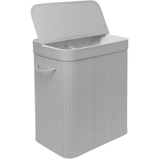 Relaxdays Wäschekorb mit Deckel, Bambus, 100 l, 2 Innenfächer, HxBxT: 63 x 52 x 32 cm, Badezimmer Wäschetruhe, grau