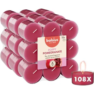 Bolsius - Duftteelichter - Granatapfel - rot - 108 Stück - transparente Hülle - Natürliche Extrakte – Enthält Veganes Wachs – Ohne Palmöl