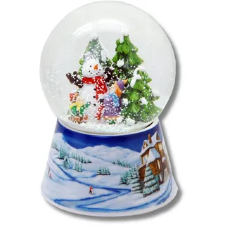 Schneekugel Weihnachten mit Musik | 2 Kinder Bauen Schneemann | Sockel nostalgische Schneelandschaft | H: 14cm B: 10 cm | Weihnachten Winter mit Spieluhr | 20154