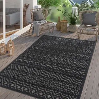 TT Home In-& Outdoor Teppich Wetterfest Balkon Küche Wohnzimmer Boho Skandi Design Größe 200 cm Rund - Grau