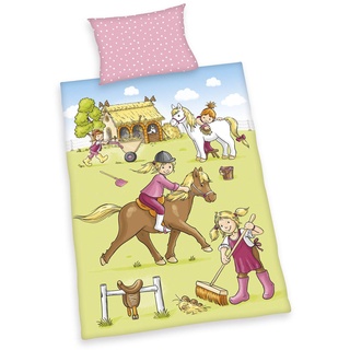 Herding Baby Best Ponyhof Bio-Bettwäsche-Set, GOTS-zertifiziert, Wendemotiv, Kopfkissenbezug 40 x 60 cm mit Hoteleinschlag, Bettbezug 100 x 135 cm mit Knopfleiste, Baumwolle/Flanell