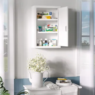 kleankin Medizinschrank, mit 3 Schichten, 2 Schlüsseln, Stahl, Weiß 30 x 14 x 46 cm
