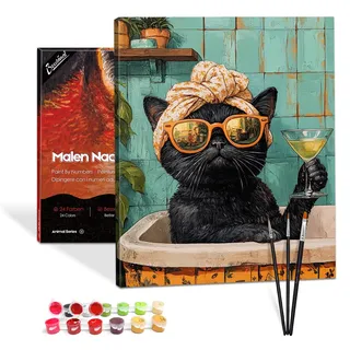 Bougimal Malen Nach Zahlen Erwachsene Tiere Mit Rahmen inklusive Pinsel und Acrylfarben - 40 x 50 cm, Badende Katze