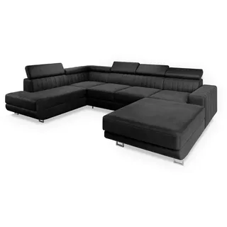 masseno Wohnlandschaft mit Schlaffunktion U-Form, Sofa mit Bettkasten, Wohnzimmersofa, Couch, Soffa, Bettsofa, Couchgarnitur- Schwarz, , Maße (cm): B: 335 H: 89