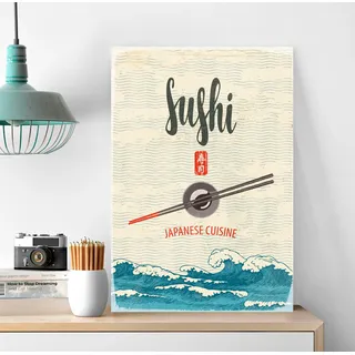 queence Metallbild »Sushi« Essen   Japan   Meer   Schriftzug 1 Stk. tlg. Stahlschilder, beige