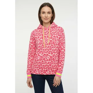 Hoodie ZWILLINGSHERZ "Leo Allover Neon Kante", Damen, Gr. XXL, pink, Sweatware, Obermaterial: 50% Baumwolle, 50% Polyester, gemustert, kontrastfarbene Details, mehrfarbig, regular fit normal, hoch geschlossener Ausschnitt, angesetztes Bündchen, Sweatshirts Hoodie, mit Animal-Design und kontrastfarbigen Ärmelbündchen