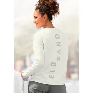 Sweatshirt ELBSAND "Raina", Damen, Gr. L (40), weiß, Sweatware, Obermaterial: 95% Baumwolle, 5% Elasthan, unifarben, figurumspielend hüftlang, Rundhals, Sweatshirts Sweatshirt, mit Logoprint am Rücken, sportlich-casual