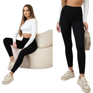 Schwarze gerippte High-Waist-Leggings für Damen
