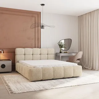 Masseno Polsterbett FARU Q 140x200 cm, Polsterbett mit Bettkästen - Creme, QUELLE 02 - Creme