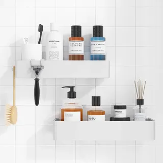 Kitsure Duschablage ohne Bohren, Badezimmer Organizer, Large, Weiß | 2 rostfreie Duschablagen, schnell trocknendes Badregal mit großer Kapazität, langlebige Shampoo-Halterung für die Dusche