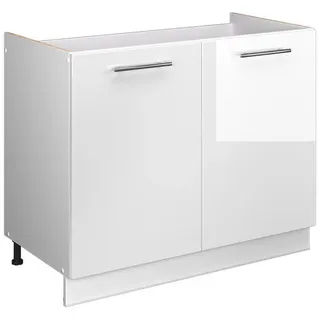 Vicco Spülenunterschrank Fame-Line, Weiß Hochglanz/Weiß, 100 cm ohne Arbeitsplatte , Weiß Hochglanz, Weiß , Holzwerkstoff , Rechteckig , 100x82x51.6 cm , Küchen, Küchenmöbel, Küchenschränke, Küchenunterschränke
