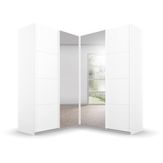 Bild von Quadra Eckschrank inkl. Türendämpfer, mit Spiegeltüren, Weiß, 4-trg. Spiegel, 2 Kleiderstangen, 12 Einlegeböden, BxHxT 181x210x187 cm