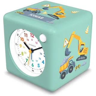 Personalisierter Kinderwecker mit Namen und Motiven I Lautloser analoger Wecker mit Nachtlicht ohne Ticken I Lernuhr für Kinder, batteriebetrieben für Schule, Kindergarten und Nachttisch