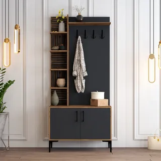 Skye Decor, Viyana D - Walnut, Anthracite, Schränke, Flurständer, Nussbaum, 90 x 200 x 35 cm - Braun, Grau