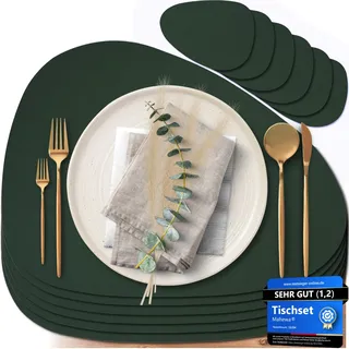 Mahewa® 6er Set Premium Tischset aus Kunstleder - Platzset abwaschbar und wasserdicht - Platzdeckchen Telleruntersetzer in Lederoptik (Kieferngrün, Oval)