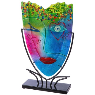 GILDE GLAS art große Deko Vase Gesichtsvase - handbemalte Glasvase mit Metall Ständer - Dekoration Wohnzimmer Höhe 49 cm mehfarbig