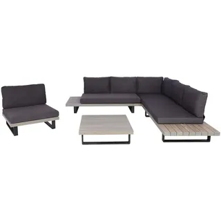 Mendler Garten-Garnitur mit Sessel HWC-H54, Lounge-Set Sofa, Spun Poly Akazie Holz FSC® Aluminium ~ grau, Polster dunkelgrau