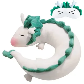 AIHANCH Anime Nackenkissen Drache White Dragon Plüschtier Kinder Reise Nackenkissen, Cute Kawaii Drachen Kuscheltier für Weihnachten Geburtstagsgeschenk