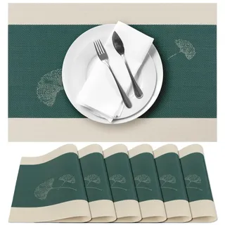 Terafeels 6er-Set Platzsets abwaschbar – Tischsets abwaschbar, Terafeels Platzdeckchen hitzebeständig, rutschfest Teller Untersetzer für Esstisch (Grün)