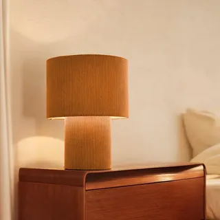Lightbox Tischlampe | Ø 23 cm | Retro Lampe in Vintage Cord Stoff in Orange/Gelb/Kurkuma | 70er Jahre Tischleuchte mit E27 Fassung | Kleine Deko Lampe für Wohnzimmer (Kabel-gebunden)