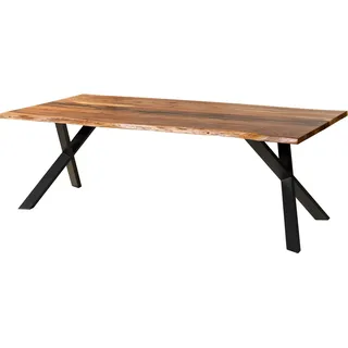 MASSIVMOEBEL24.DE Baumtisch Akazie 240x100x76 natur lackiert / Epoxid schwarz, ausgestellte X-Beine anthrazit matt EPOXY - Schwarz, Grau
