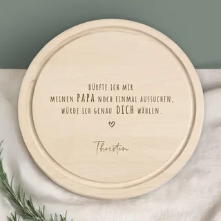 Frühstücksbrettchen „Danke Papa“ personalisiert – Geschenk Vatertag – Schneidebrett rund aus Buchenholz mit Gravur – Brotzeitbrett Holz mit Namen – Papa Geschenk Idee (Papa aussuchen)