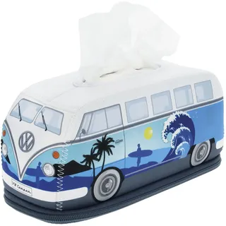 BRISA VW Collection - Volkswagen Neopren Kosmetik-Servietten-Spender-Papier-Taschentuch-Tissue-Box fürs Bad im T1 Bulli Bus Design (Surf/Blau)