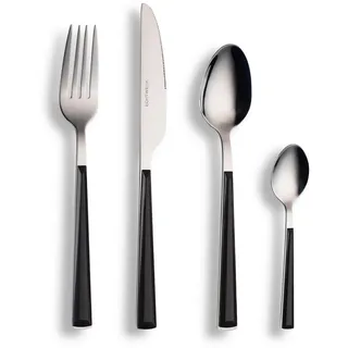 Echtwerk Besteckset , Schwarz, Silberfarben , Metall , 16-teilig , ergonomischer Griff, rostfrei, lebensmittelecht , Besteck, Besteck-Sets