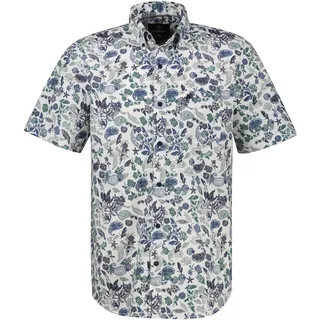 Kurzarmhemd LERROS, Herren, Gr. L, N-Gr, bunt (mint water), Web, Obermaterial: 76% Baumwolle, 24% Polyester, bedruckt, regular fit normal, gerader Abschluss, Hemden Kurzarmhemd, mit All-Over Print