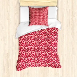 ABAKUHAUS Abstrakt Bettbezug Set für Einzelbetten, Laterne Wolke Blume, Milbensicher Allergiker geeignet mit Kissenbezug, 135 cm x 200 cm - 80 x 80 cm, Dark Pink and Cream - Rosa