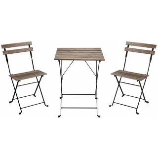 Estosa Bistrot-Set für den Garten mit Tisch und Klappstühlen aus Eisen und Latten aus Akazienholz, bequem und elegant für Außenmöbel, Terrasse und Balkon (schwarz, klein)