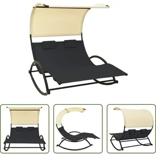 The Living Store Doppel-Sonnenliege mit Sonnendach Textilene Schwarz und Creme - Schwarz