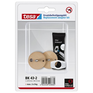 Tesa Power.Kit-Adapter BK43-2, selbstklebendes Ersatzteil-Set, Metallplatte, Durchmesser 34mm, Höhe 16mm, Bolzenlänge 12mm