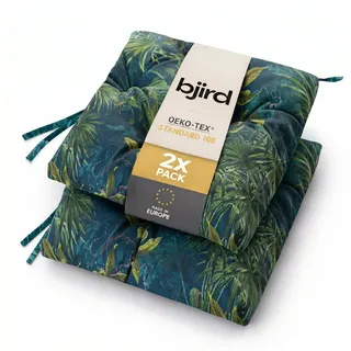 Bjird Wasserdichtes Stuhlkissen 45x45 cm – Gartenkissen für Stühle & Sessel – Dickes Sitzkissen 6 cm – Outdoor Sitzauflage für Gartenmöbel – Wetterfest & Pflegeleicht - 2er Set - Grüne Wiese