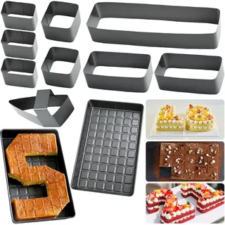10er-Set Buchstaben Zahlen Backformen Kuchenform - 37,5x23,8x5cm Groß Verstellbar Aluminium Backform - Antihaft Buchstabenkuchenform Ausstechformen für Hochzeit Geburtstag DIY Backen Set (Schwarz)