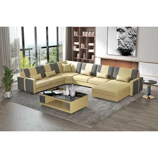 Große Wohnlandschaft Sofa Ecksofa U Form Beige Kunstleder XXL Modern - Beige