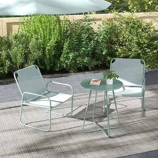 Outsunny 3tlg. Bistro-Set, Balkonmöbel-Set inkl. 1 Tisch, 2 Stühlen, Gartenmöbel-Set, Gartensitzgruppe für Garten, Terrasse, Mesh, Grün - Grün