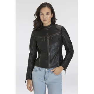 Lederjacke MAURITIUS "DETTE", Damen, Gr. XL, schwarz, Obermaterial: 100% Schafsleder. Futter: 100% Baumwolle. Ärmelfutter: 100% Polyester, used, regular fit, hoch geschlossener Ausschnitt, eingesetzt eingefasste Kante mit Reißverschluss, Jacken Lederjacke, in Used-Optik