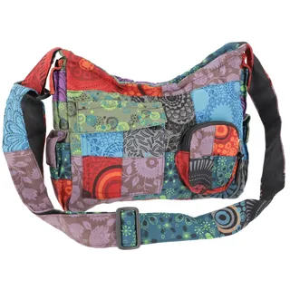 GURU SHOP Ethno Schultertasche, Große Patchwork Nepaltasche - Bunt, Unisex - Erwachsene, Baumwolle, 23x30x9 cm