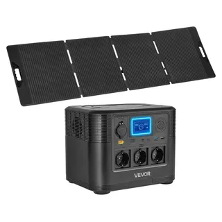 Vevor Tragbare Powerstation mit 200-W-Solarpanel, 1800-W-Solargenerator, 1008-Wh-LiFePO4-Akku-Backup | 9 Ausgängen, für Notfälle zu Hause, Camping & Reisen mit Wohnmobil,