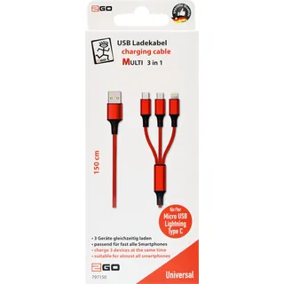 2Go 797150 USB Kabel USB B USB C/Micro-USB B/Lightning (1.50 m), USB Kabel