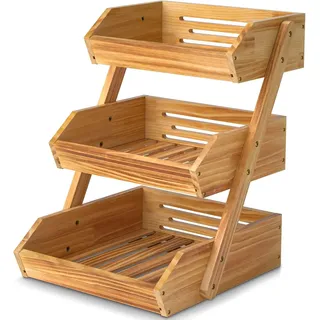 CALM COZY Obstkorb aus Holz 3 Etagen, Gemüsekorb Obst Etagere, Aufbewahrung Halter für Obst, Kuchen, Süßigkeiten