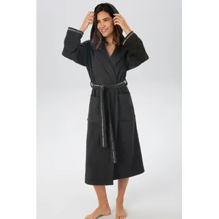 Damenbademantel BRUNO BANANI "Danny, ideal für Sauna & Spa, Hotelbademantel, Morgenmantel" Gr. M, grau (anthrazit), L:120cm, Walkfrottier, Hausmäntel, Damenbademantel, mit Logostreifen, aus 100% Baumwolle, XS-3XL
