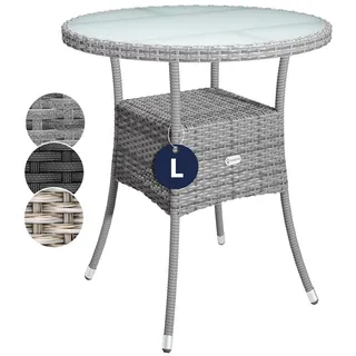 CASARIA® Gartentisch Polyrattan Wetterfest Rund Klein 60cm Grau Glas Tischplatte 80kg Belastbar Outdoor Terrasse Balkon Bistro Tisch Beistelltisch - Grau